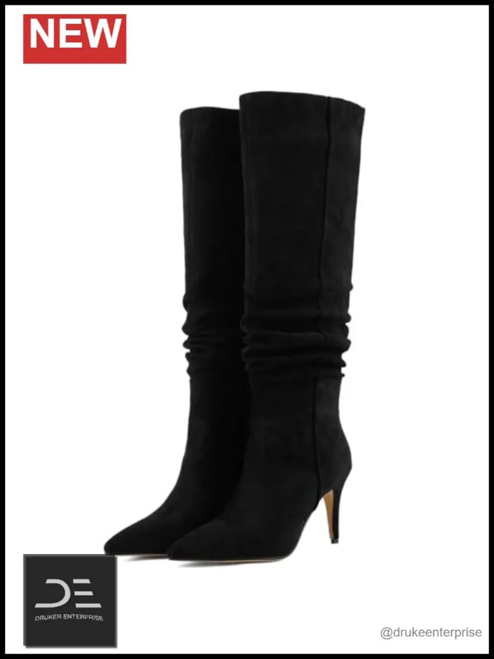 Faux Suede Pointed Toe Stiletto Heel Slouchy Knee-High Boots